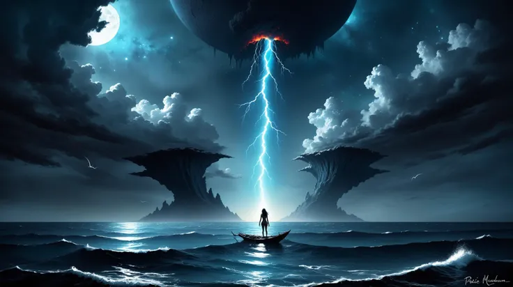 As we return to Earth, memories are haunting me
My strange rebirth, coming back to life
I remember the dark and how my friends set me free
I sacrificed my life so they could survive
Thereâs something wrong on planet Earth
We can not reach our world
Some strange device slowly emerged
Can you hear the cries
Thereâs something wrong, what can we do?
We canât communicate
All systems fail, all power too
We canât reply
It must be unaware of the damage itâs creating
They are reaching out to the seven seas
Itâs not with man theyâre communicating
Weâre going back in time, back in history
We shape life, we travel space
But we donât know the words to the songs of the ocean
We survived the âhuman raceâ
But we donât know the words to the songs of the ocean
best quality, highres,(volume cover art:0), art by artist Patrice Murciano style