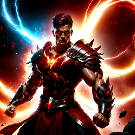 strong warrior with powerfull power,bright energy cover the body,bright color,dark red energy,4h,uhd