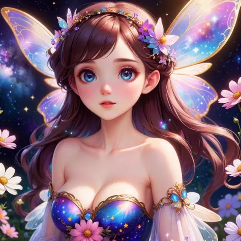 A whimsical fairy peers,
Into vastness of cosmos bright,
Wonder fills her heart.
.
, disney pixar, square enix, art station, pixiv, fanart, kawaii cute anime, inspired by sophie anderson and alphonse mucha,,