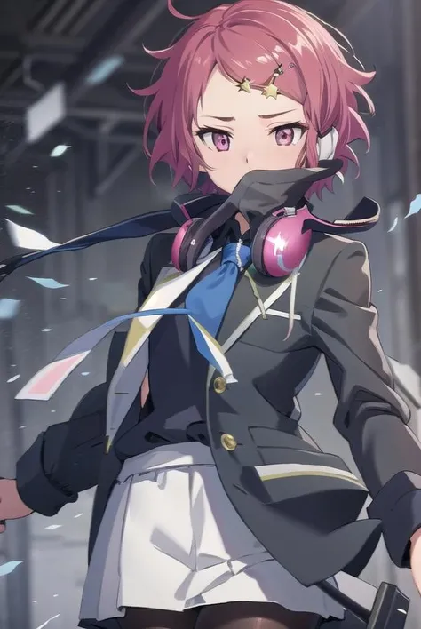 koitominase, <lora:koitominase-lora-nochekaiser:1>,
koito minase, (pink eyes:1.5), pink hair, short hair, swept bangs,
BREAK black shirt, blue necktie, brown pantyhose, buttons, collared shirt, dress shirt, hair ornament, hairclip, headphones, headphones around neck, jacket, long sleeves, necktie, open clothes, open jacket, pantyhose, plaid, pleated skirt, pocket, school uniform, shirt, skirt, unbuttoned, white jacket, white skirt
BREAK looking at viewer, full body,
BREAK indoors, classroom,
BREAK <lyco:GoodHands-beta2:1>, (masterpiece:1.2), best quality, high resolution, unity 8k wallpaper, (illustration:0.8), (beautiful detailed eyes:1.6), extremely detailed face, perfect lighting, extremely detailed CG, (perfect hands, perfect anatomy),