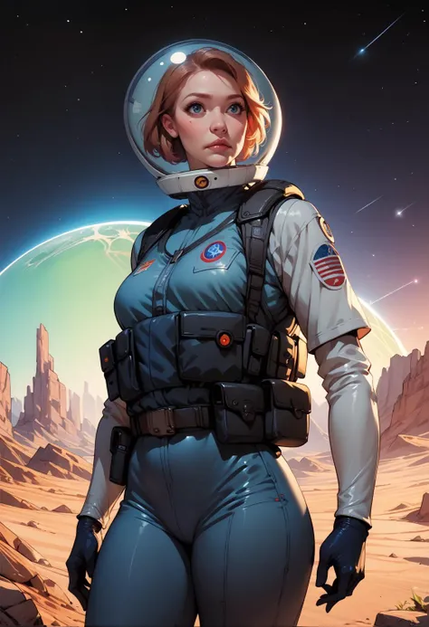 score_9, score_8_up, score_7_up, score_6_up, score_5_up, score_4_up, 1girl, cosmonaut, spacesuit, space helmet, science fiction, space station, cowboy shot, combat vest, belt, belt pouches,