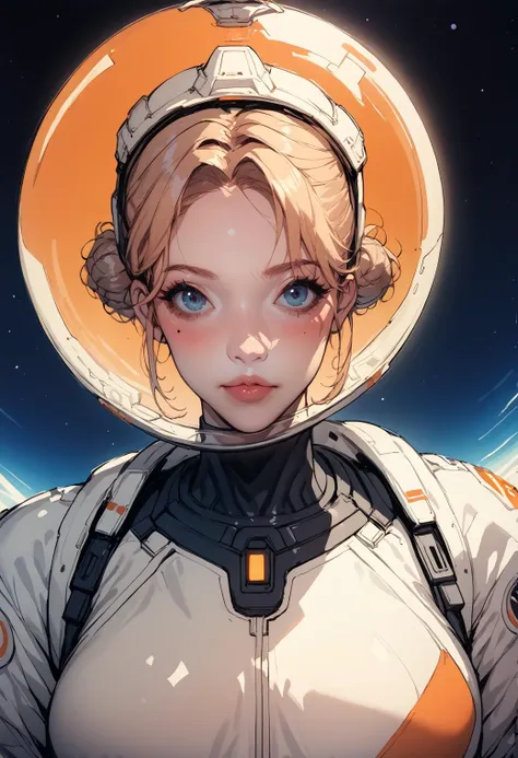 score_9, score_8_up, score_7_up, score_6_up, score_5_up, score_4_up, goddess of victory: nikke, (female astronaut, spacesuit, space helmet, space station:1.2), science fiction, 
blond hair, bun, 
donguri_suzume \(style\), <lora:Astraali_Eiden_PONY:1> <lora:Astraali_SomeStyle_PONY:1>