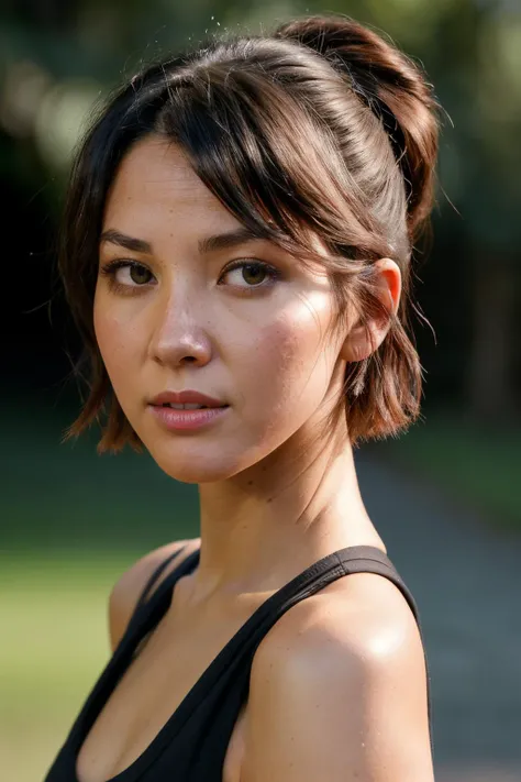 up close photoshoot of oliviaMu1, (pixie cut), , detailed skin texture, (blush:0.2), (goosebumps:0.3), (workout outfit), subsurface scattering, Photorealistic, Hyperrealistic, Hyperdetailed, analog style, hip cocked, demure, detailed skin, matte skin, soft lighting, subsurface scattering, realistic, heavy shadow, masterpiece, best quality, ultra realistic, 8k, golden ratio, Intricate, High Detail, film photography, soft focus
