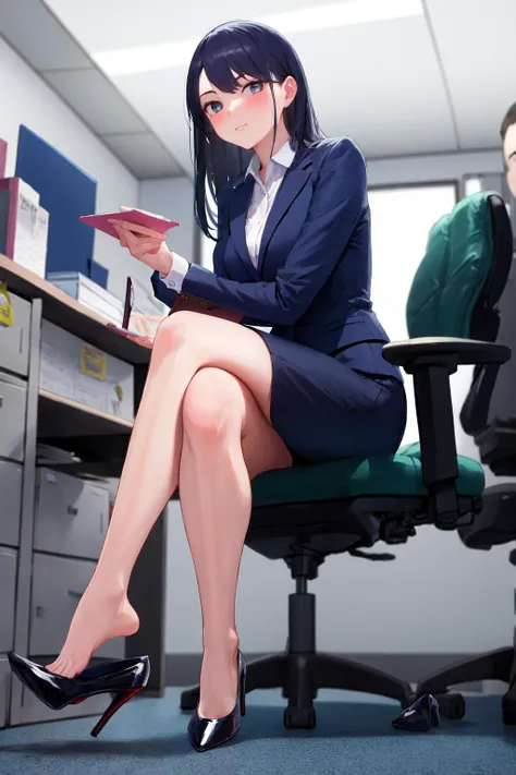 masterpiece, highest quality, High resolution, 1girl High heels hanging down, sitting cross-legged, office lady
