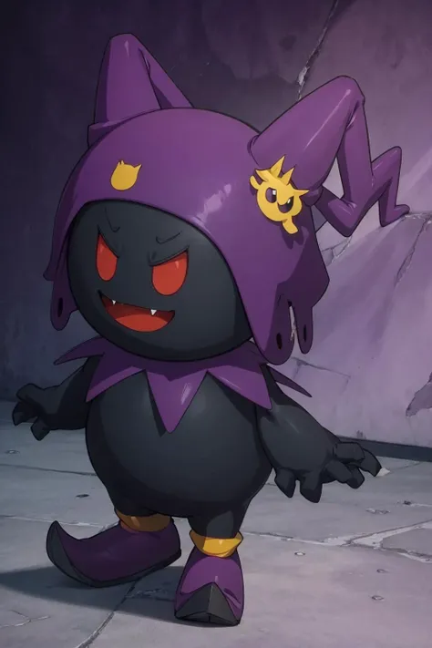 masterpiece, best quality, solo, looking at viewer,    <lora:Black-Frost_Fp:1>, blackfrost, (no humans:1.6), pokemon \(creature\), standing, :p, purple footwear