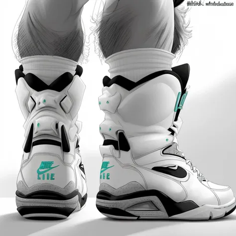 pencil line drawing, concept art, (rough sketch:1.4), design study, (from side:1.3), commandforce sneakers, (hairy:1.7) leg, white socks, (monochrome:1.5) <lora:commandforce_v0.1:1>