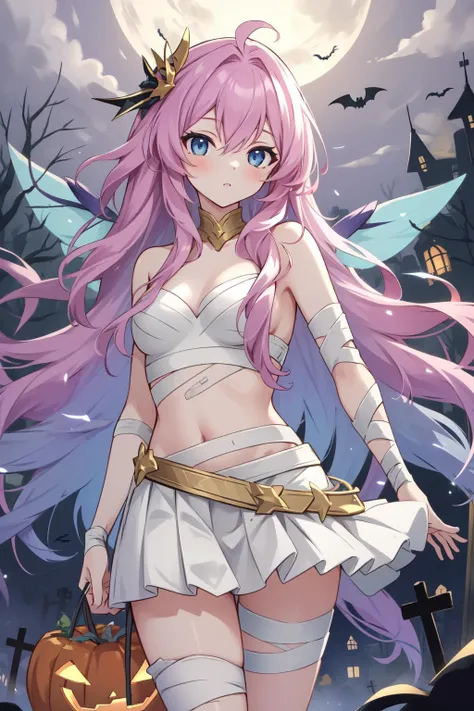(masterpiece, best quality), intricate details,
1girl, <lora:seraphine:0.8> seraphine
<lora:mummy_costume:0.8> mummy costume, naked bandage, bandages, halloween costume