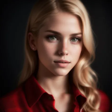 ivetabb, (Masterpiece Photo:) of (Happy) wearing checkered red and black shirt and blue jeans staring at the viewer,(big brown eyes) ,(checkered red and black shirt), (blue jeans),Highly Detailed,(close portrait:1.3),(Feminine:1.4),(beautiful:1.4),(attractive:1.3),calendar pose,perfectly detailed eyes,studio lighting,thematic background, (high detailed skin:1.2), 8k uhd, dslr, soft lighting, high quality, film grain, Fujifilm XT3