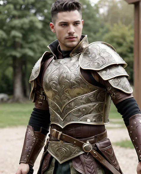 (masterpiece:1.2), (best quality,:1.2), 8k, HDR, ultra detailed, ((photorealistic)), professional light, cinematic lighting, fashion photography, ambient lighting, face lighting, <lora:detail_slider_v4:1>, Fantasy picture, a male warrior wearing (helmet), intricate studded leather armor, shoulder armor, belt, bracers, FanAm, <lora:Armor-10:0.7>, epiCPhoto