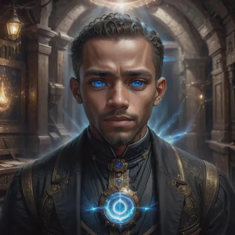((best quality)), ((masterpiece)), ((realistic,digital art)), (hyper detailed), victorian empire, male , Young adult Petite, Sub-Saharan African, Gray eyes, Oval Ears, Bulbous Nose, Narrow Chin, Low Jawline, Unusual Forehead, Elongated Toes, , Ginger Curly undercut hair, Disappointment,, Deflecting a curse with a magical shield, forming a barrier of protection, Technomancer, (Mineral Wool Insulation,Sandstone Electric current,Brownian motion,Synaptic Hyperconnectivity,geyser,Radiating,Triangular Prism,Blue,Prussian Blue Enchanting magic:1.0) Space-warping abilities, sci-fi , Standing within a sacred summoning circle, arms outstretched, Lumina Veil ,8K, HDR, <lora:add-detail-xl:1.5> <lora:Empire_SDXL_OnSite:1>