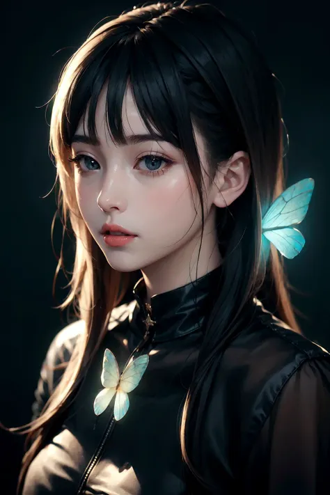 igirl,Glowing butterflies, wonderful light and shadow, ,(high quality), best quality,(realistic), real skin <lora:ButterflyX:1>
