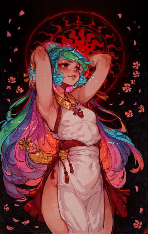 score_9,score_8_up,score_7_up,score_6_up,score_5_up,score_4_up cherry blossoms, arms raised, ecstatic, human princess celestia, <lora:Syvaron:0.6>, <lora:Lunas-GreenuCorm-SDXL-A1:0.8>,neon, colored outlines, glow, rimlight, black background, <lora:Himukai_Yuuji_XL:0.8>