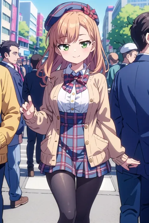 <lora:hotarueye_jitome18_v100:1>
insanely detailed, absurdres, ultra-highres, ultra-detailed, best quality,
1girl, solo, nice hands, perfect hands,
BREAK
(vintage-inspired beret with flower pin:1.3), (navy and red plaid dress:1.5), (golden buttons down the front:1.2), (ivory blouse with ruffle detailing and red bow tie:1.4), (peach cardigan with cable knit pattern:1.3), (black tights:1.1), (red Mary Jane shoes:1.2)
BREAK
happy smile, laugh, closed mouth, standing,
45 angle,
cute pose, cowboy shot,
BREAK
slender, kawaii, perfect symmetrical face, ultra cute girl, ultra cute face, ultra detailed eyes, ultra detailed hair, ultra cute, ultra beautiful,
BREAK
in harajuku, shibuya, tokyo, street, crowd, cityscape,
BREAK
medium breasts,
(orange medium hair, green eyes), hime cut