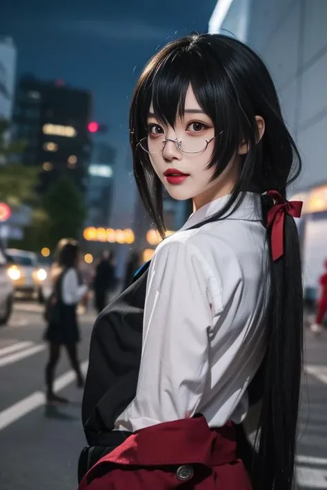 ultra-detailed,highly detailed,best quality,masterpiece,illustration,upper body,
1girl,taihou,taihou \(azur lane\), cosplay, school uniform,
very long hair, hair ornament,
outdoors, city,cityscape, city lights, night,
<lora:taihou_jk_v4_04:0.7>