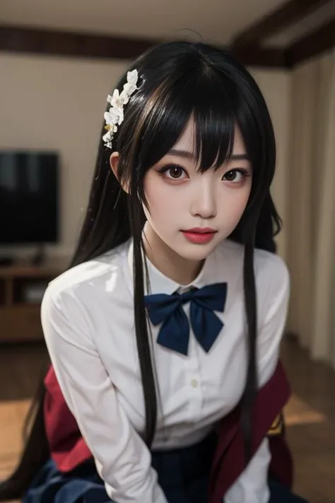 ultra-detailed,highly detailed,best quality,masterpiece,illustration,
1girl,taihou,taihou \(azur lane\), cosplay, school uniform,
very long hair, hair ornament,
indoors,living room, watching television,
<lora:taihou_jk_v4_04:0.5>