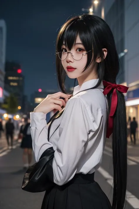 ultra-detailed,highly detailed,best quality,masterpiece,illustration,upper body, 
1girl,taihou,taihou \(azur lane\), cosplay, school uniform,
very long hair, hair ornament,
outdoors, city,cityscape, city lights, night, 
 <lora:taihou_jk_v4_04:0.6>