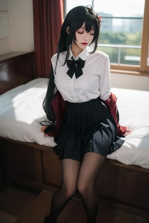 ultra-detailed,highly detailed,best quality,masterpiece,illustration,
1girl,taihou,taihou \(azur lane\), cosplay, school uniform,
very long hair, hair ornament,
indoors,bedroom, sleeping,
 <lora:taihou_jk_v4_04:0.6>