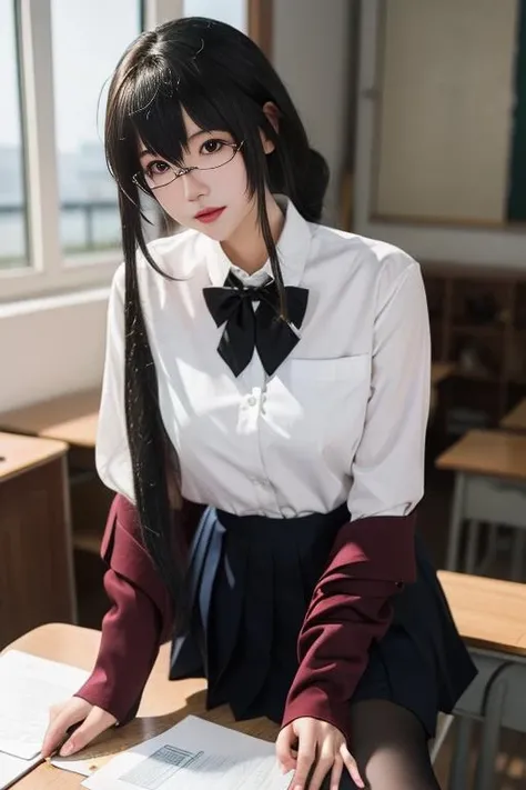 ultra-detailed,highly detailed,best quality,masterpiece,illustration,cowboy shot,
1girl,taihou,taihou \(azur lane\), cosplay, school uniform,
very long hair, hair ornament,
indoors, classroom, sitting on desk,
<lora:taihou_jk_v4_04:0.6>
