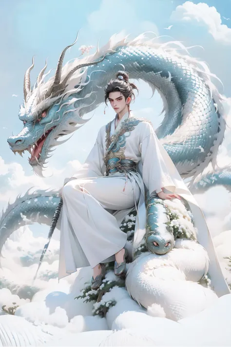 (1man), 22 y.o., long floating white hairs, action pose, hanfu fashion, (half_body:1.3), chinese dragon, eastern dragon, white theme, rock mountain background,
Eastern_dragon <lora:dragon_years_v1.0:1>, <lora:Lora-Custom-ModelLiXian:0.6> , gufeng <lora:_20230814235648:0.9>, <lora:lit:0.9>