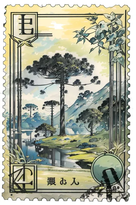 (masterpiece),(best quality), (stamp),Postmark, <lora:araucaria-10:1>,araucaria, stamp mark,<lora:2Dstamp:1>,landscape,
