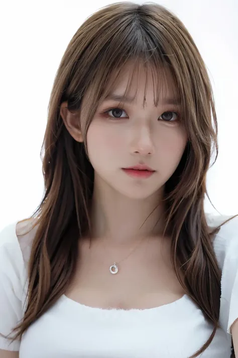 1girl, long hair, White top, (white background:1.2), from front, standing, (soft lighting:1.2), shot on Canon EOS 5D, BREAK
(upper body:1.2), , best quality, ultra high res, (photorealistic:1.4), masterpiece, real life skin, hyper real, perspective, detailed beautiful eyes and detailed face, <lora:juzhi:0.8>