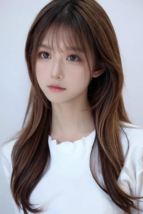 1girl, long hair, White top, (white background:1.2), from front, standing, (soft lighting:1.2), shot on Canon EOS 5D, BREAK
(upper body:1.2), , best quality, ultra high res, (photorealistic:1.4), masterpiece, real life skin, hyper real, perspective, detailed beautiful eyes and detailed face, <lora:juzhi:0.8>