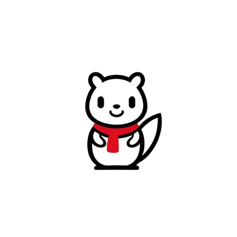 a black and white image of a Squirrel with a red scarf on its head, in the style of minimalistic japanese, colorful animations, logo, tupinipunk, soft and rounded forms, rinpa school, flat shapes