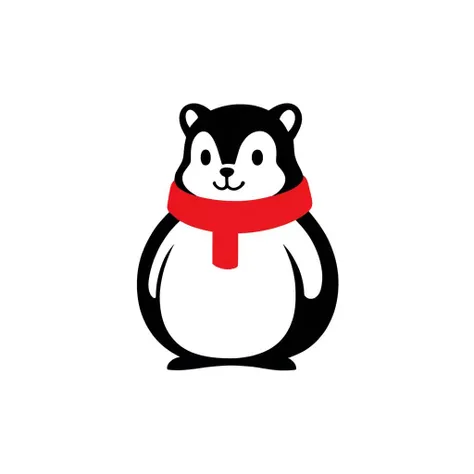 a black and white image of a Squirrel with a red scarf on its head, in the style of minimalistic japanese, colorful animations, logo, tupinipunk, soft and rounded forms, rinpa school, flat shapes