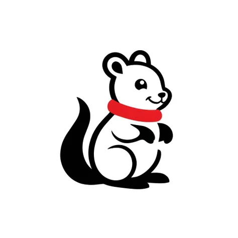 a black and white image of a Squirrel with a red scarf on its head, in the style of minimalistic japanese, colorful animations, logo, tupinipunk, soft and rounded forms, rinpa school, flat shapes