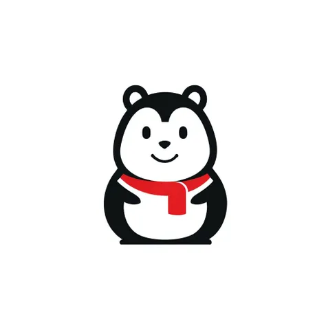 a black and white image of a Squirrel with a red scarf on its head, in the style of minimalistic japanese, colorful animations, logo, tupinipunk, soft and rounded forms, rinpa school, flat shapes