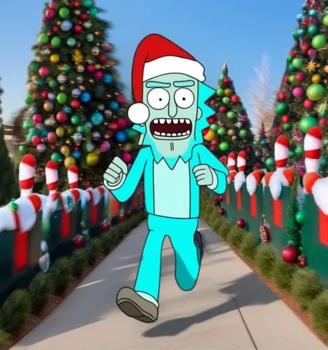 Rick Sanchez running outside xmasize <lora:SDXL-xmasize-Lora-r12:1>