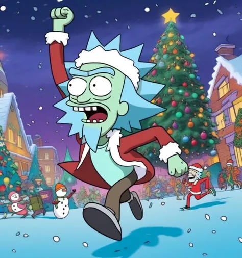 Rick Sanchez running outside xmasize <lora:SDXL-xmasize-Lora-r12:1>