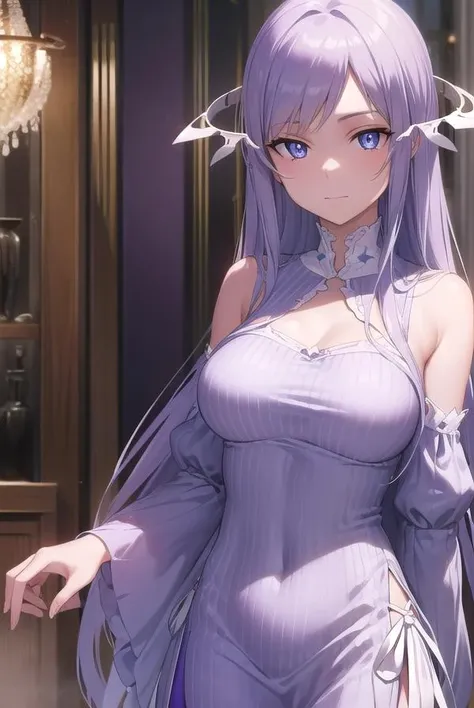 quinella, <lora:quinella-lora-nochekaiser:1>,
quinella, absurdly long hair, (purple eyes:1.1), long hair, parted bangs, purple hair, very long hair, hair ornament,
BREAK dress, purple dress, ribbed dress, detached sleeves, sleeveless,
BREAK indoors, bed,
BREAK looking at viewer, (cowboy shot:1.5),
BREAK <lyco:GoodHands-beta2:1>, (masterpiece:1.2), best quality, high resolution, unity 8k wallpaper, (illustration:0.8), (beautiful detailed eyes:1.6), extremely detailed face, perfect lighting, extremely detailed CG, (perfect hands, perfect anatomy),