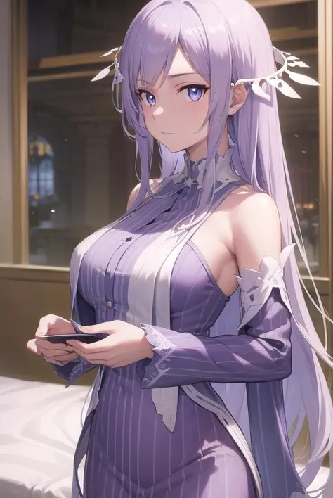 Milf, sexy, lingerie, long purple hair, age around 50, horny, white dress