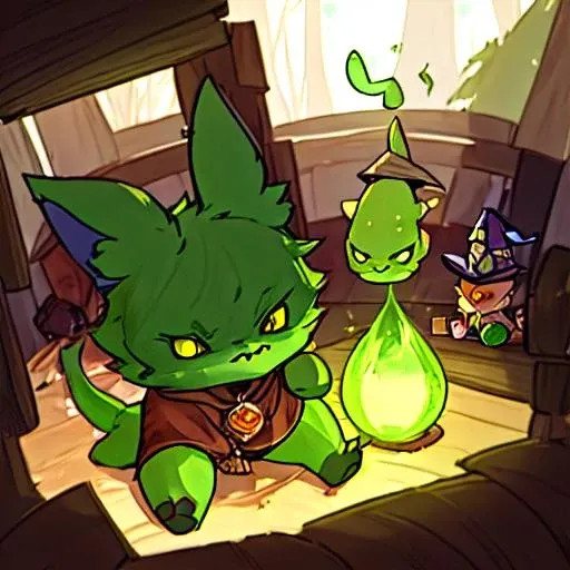 <lora:Dnaxcat3_DecadentSteve:1> Dnaxcat,Strong Light,furry, cat,cat ear,herb,green furry, potion,witch,wooden house,light from right up