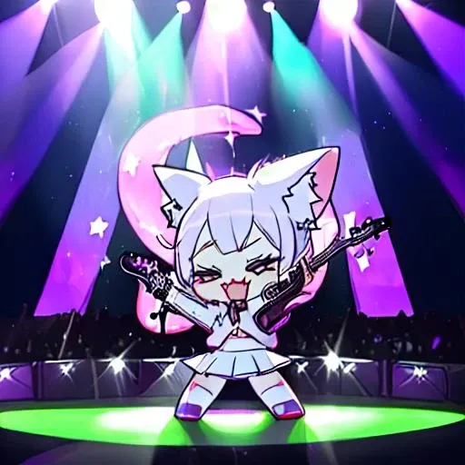 <lora:Dnaxcat3_DecadentSteve:1> Dnaxcat,furry, cat,cat ear,sportwhite skirt,rock star,concert,1girl,stage