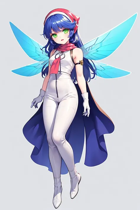 (masterpiece, best quality), 1girl, <lora:zs_PixieDS:1> pixieds, blue hair, wings, gloves, green eyes, fairy, long hair, scarf, dress, white pants, white footwear