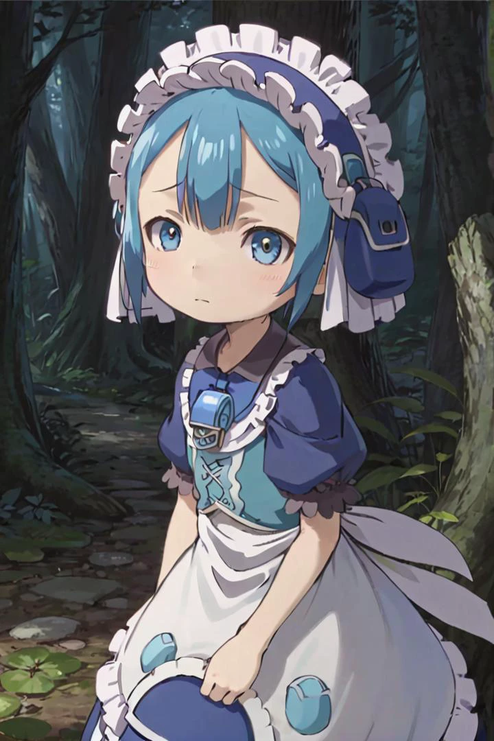 1boy,
masterpiece, ultra detail, forest
<lora:marulk-000007:0.6> marulk, solo, looking at viewer,
tree, puffy short sleeves, maid, maid headdress, capelet, otoko no ko, pouch, male , whistle, blue capelet, whistle around neck