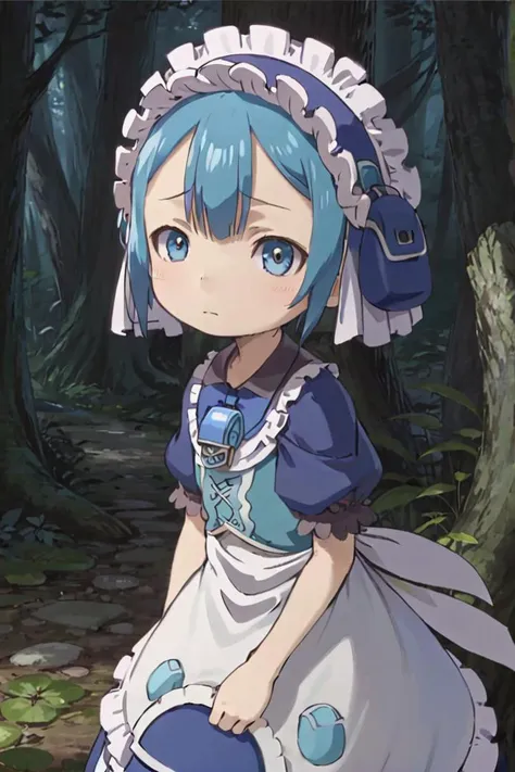 1boy,
masterpiece, ultra detail, forest
<lora:marulk-000007:0.6> marulk,  solo, looking at viewer,
tree, puffy short sleeves, maid, maid headdress, capelet, otoko no ko, pouch, male child, whistle, blue capelet, whistle around neck