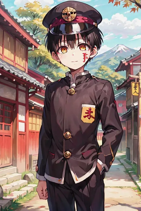 1boy,
masterpiece, ultra detail,
<lora:hanako-000008:0.6>
hanako, solo, looking at viewer, sneer , black hair, school uniform, yellow eyes, standing, whole body, hat, ofuda, hitodama, gakuran, village
<lora:XDetail_heavy:1>