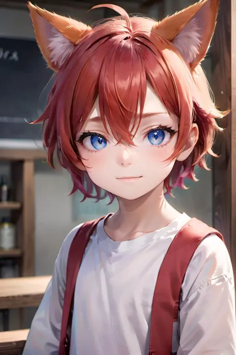<lora:aki_sdxl_v10:0.6>,1boy, aki, crimson hair, animal ears, masterpiece, ultra detail, blue eyes