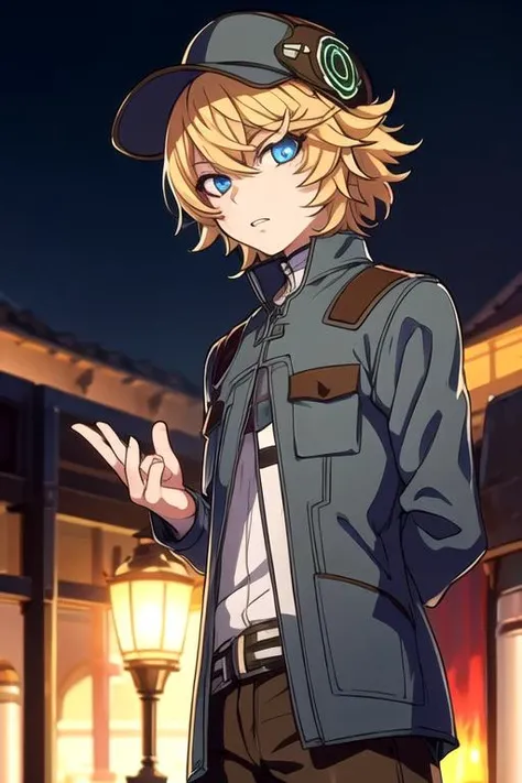 masterpiece, best quality, , 1boy, solo, male focus, looking at viewer, , depth of field, <lora:hacker_akudama_drive:0.70>, hacker_akudama_drive, blonde hair, blue eyes, colored sclera, , king costume, biopunk,