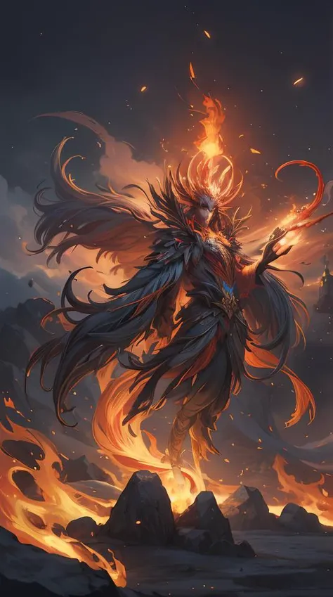 (high quality), bird, 1girl, bifang, fire, rain, feathers, cyan and red theme, long hair,<lora:BiFangBird:1>,oriental architecture,eastern garden,cloudy and smoke,zhongfenghua<lora:zhongfenghuaxiyou:0.2>,abstract dream, space, intricate, grand scale, alone, cinematic film still, insane detail, sharp focus, depth of field, realistic lighting, (realistic perspective), complex, (multiple subjects), 4k HDR,