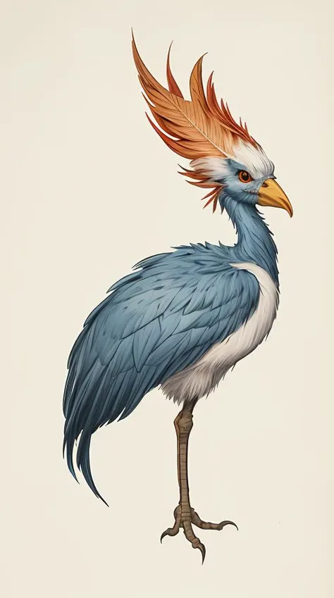monster,male, single leg, white beak, cyan feather,<lora:BiFangBird:1>,