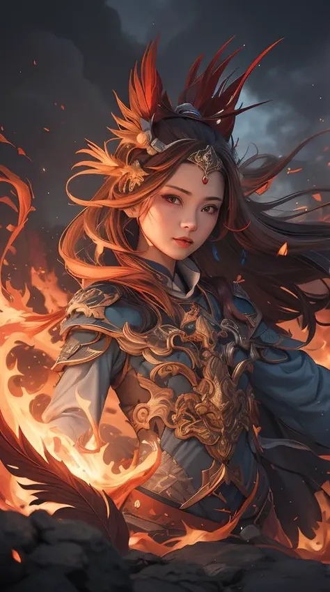 (high quality), bird, 1girl, bifang, fire, rain, feathers, cyan and red theme, long hair,<lora:BiFangBird:0.9>,oriental architecture,eastern garden,cloudy and smoke,zhongfenghua<lora:zhongfenghuaxiyou:0.1>,abstract dream, space, intricate, grand scale, alone, cinematic film still, insane detail, sharp focus, depth of field, realistic lighting, (realistic perspective), complex, (multiple subjects), 4k HDR,
