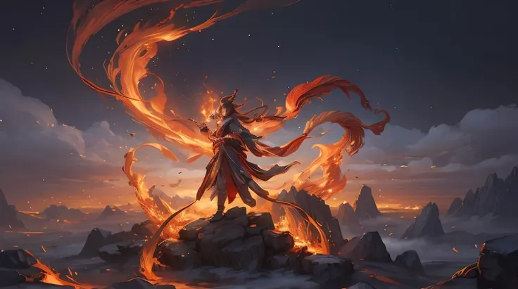 (high quality), bird, 1girl, bifang, fire, rain, feathers, cyan and red theme, long hair,<lora:BiFangBird:1>,oriental architecture,eastern garden,cloudy and smoke,zhongfenghua<lora:zhongfenghuaxiyou:0.4>,abstract dream, space, intricate, grand scale, alone, cinematic film still, insane detail, sharp focus, depth of field, realistic lighting, (realistic perspective), complex, (multiple subjects), 4k HDR,