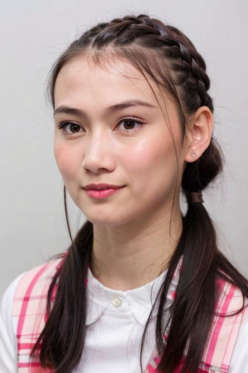 best quality, ultra high res, (photorealistic:1.4), 1girl, solo, closed mouth, white shirt, upper body, black eyes, lips, realistic (high detailed skin:1.2), 8k uhd, dslr, soft lighting, high quality, ((film grain)), Fujifilm XT3, ((ponytail hair)), white hair,
<lora:melodylaksani92:0.85>