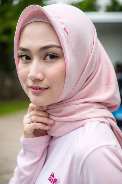 best quality, ultra high res, (photorealistic:1.4), 1girl, solo,pink hijab, closed mouth, white shirt, upper body, black eyes, lips, realistic (high detailed skin:1.2), 8k uhd, dslr, soft lighting, high quality, ((film grain)), Fujifilm XT3, full body
<lora:melodylaksani92:0.85>