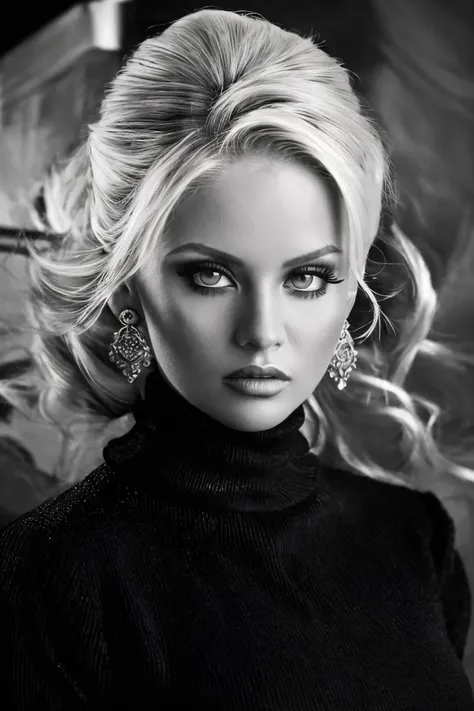 bouffant RAW photo,(masterpiece:1.3),subsurface scattering,heavy shadow,(high quality:1.4),(intricate, high detail:1.2),professional photography,HDR,High Dynamic Range,realistic,ultra realistic,photorealistic,high resolution,film photography,ambient lighting,atmospheric effects,<lora:detail_slider_v4:2>,OverallDetail,ChloeJ,<lora:ChloeJ:1>,earrings,makeup,turtleneck pullover,portrait shot,epiCPhoto