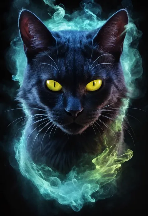 digital painting of a magical cat goddess , ambiguous, energetic, pyroclasmic, fierce, abyssal, occult, multiple exposure photography,weird, deferred rendering,